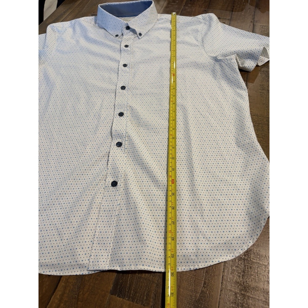 Men's CON.STRUCT Slim Fit 4-Way Stretch Shirt XL White Blue Polka Dot Button Up - Picture 7 of 8